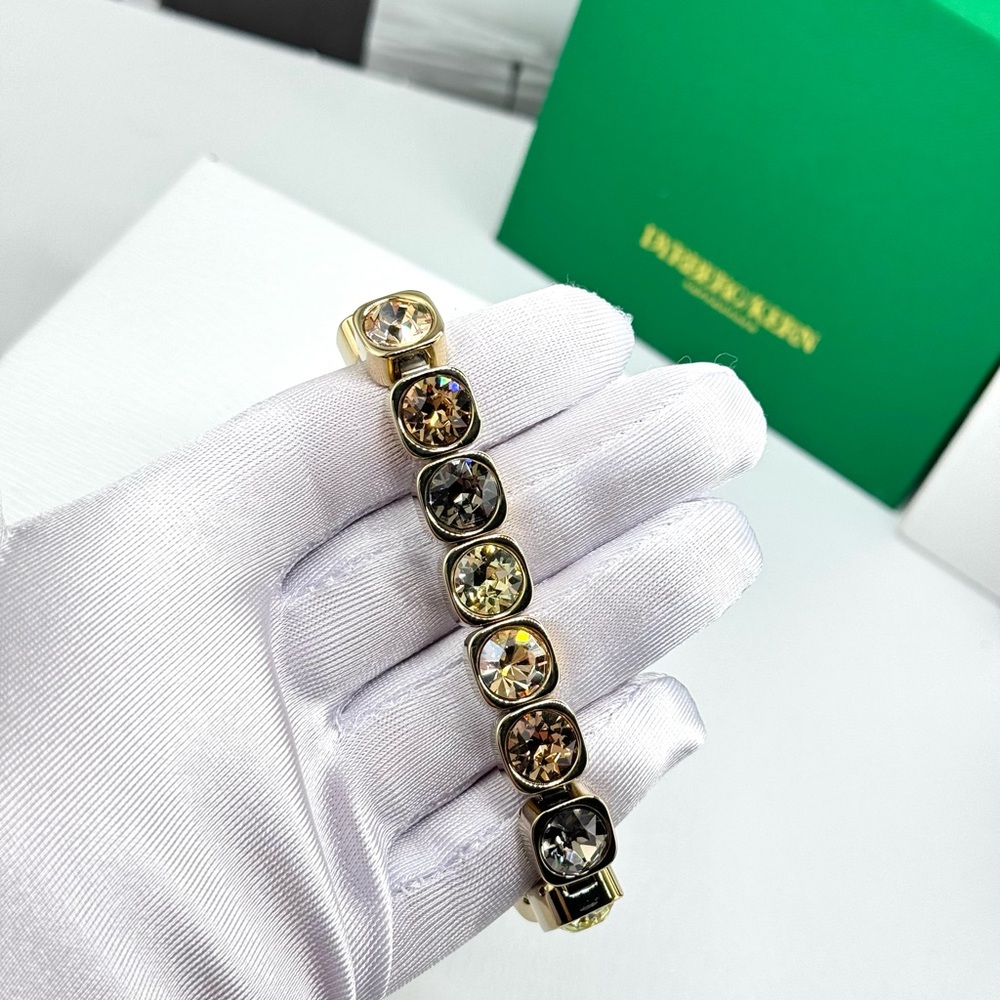 Yellow Gold Tennis Bracelet, Golden Crystal Gold Plated Chunky Yellow - Picture 9 of 10